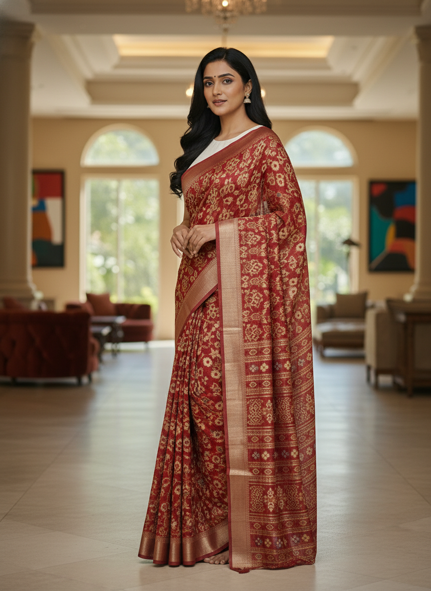 Emerald blue  Printed Soft chiffon Saree | AS-0091