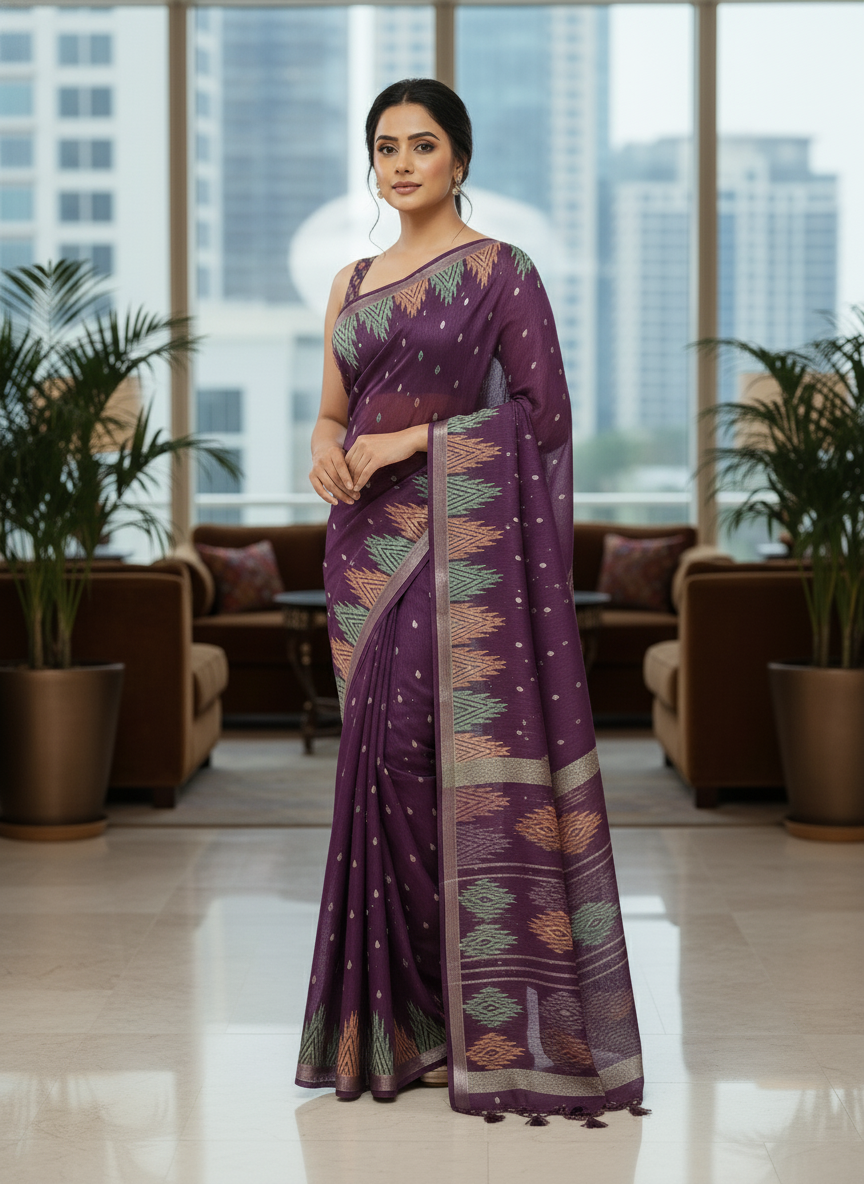 Pink Multicolor Saree with Pattern Print | AS-00114
