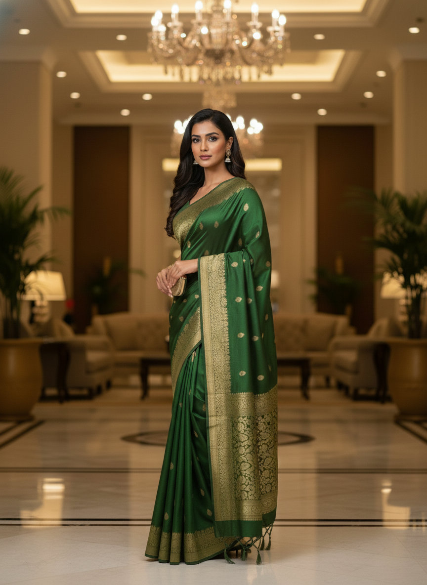 Mustrad Silk Saree with Woven Border| AS-00244