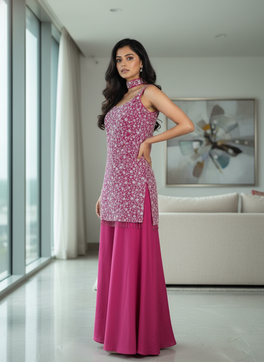 Lavender  silk Palazzo Set With Dupatta| AS-00258