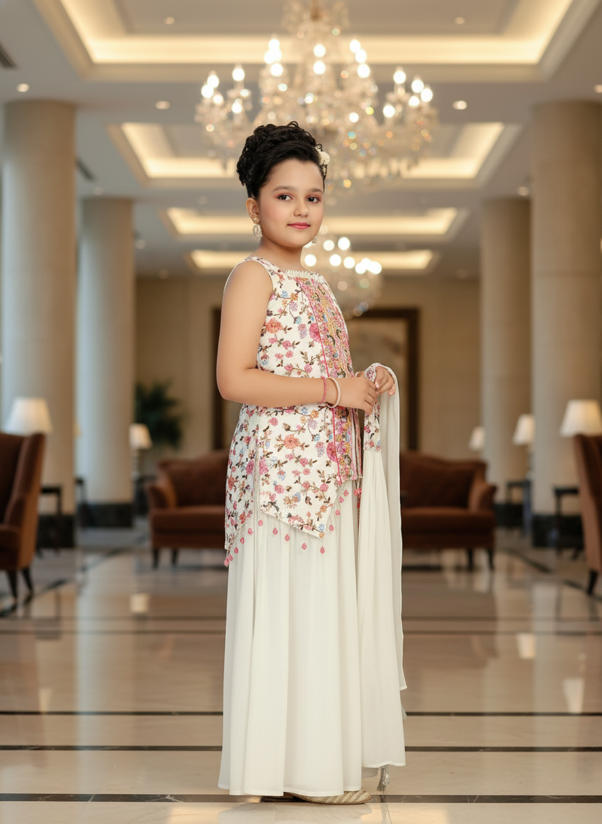 Off White  Lehenga Choli And Dupatta For Girls| AS-K20