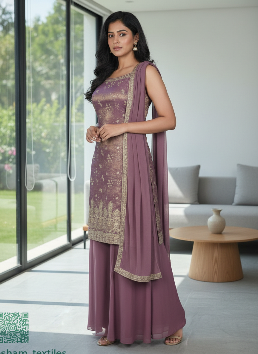 Bottle green silk Palazzo Set With Dupatta| AS-00255