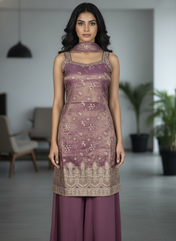 Bottle green silk Palazzo Set With Dupatta| AS-00255