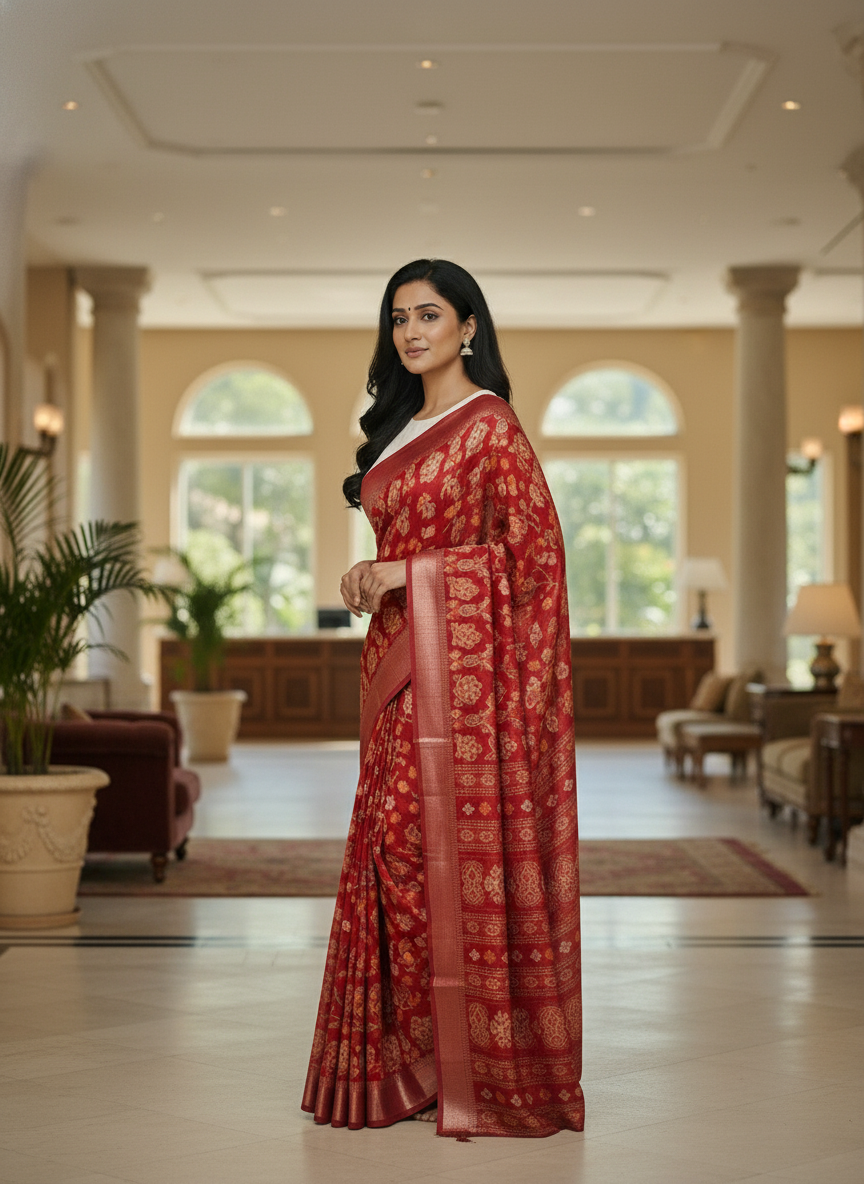 Emerald mustard Printed Soft chiffon Saree | AS-0090