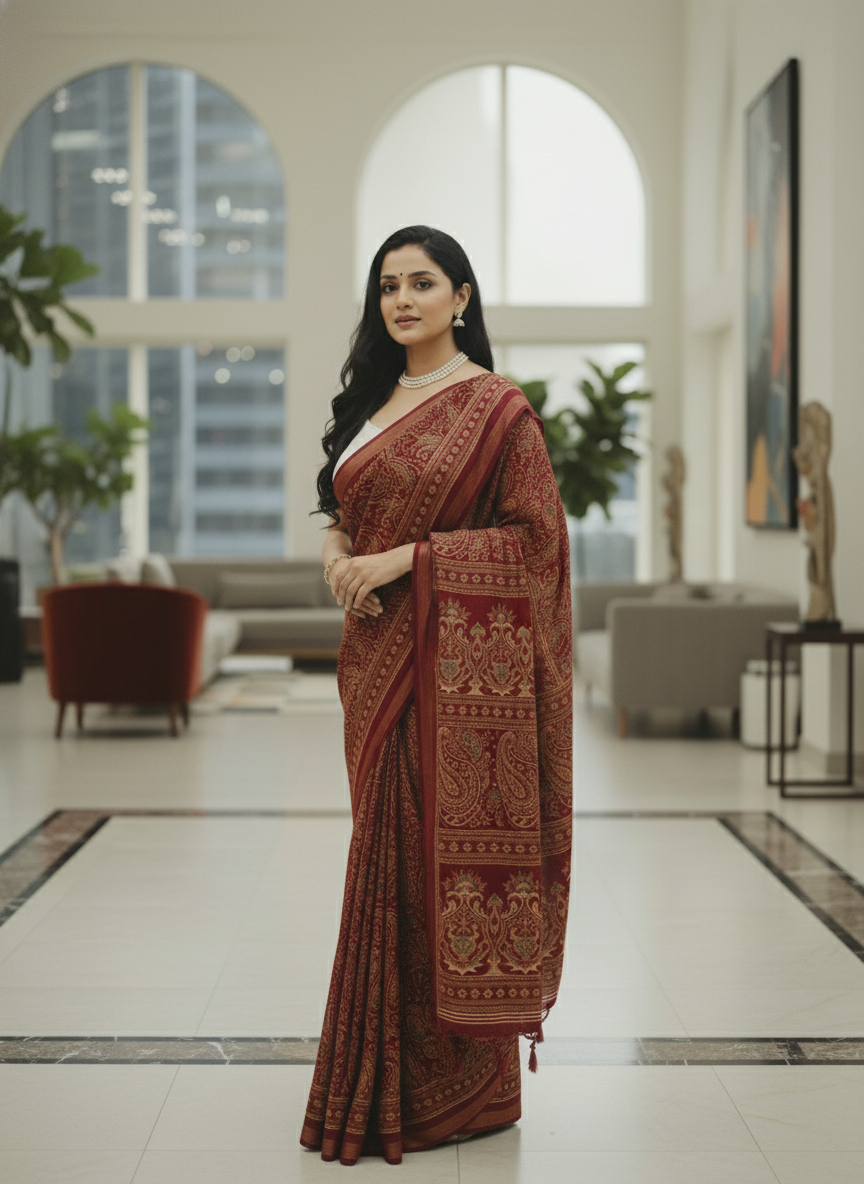 Black Floral Printed Chiffon Saree with Border| AS-00104