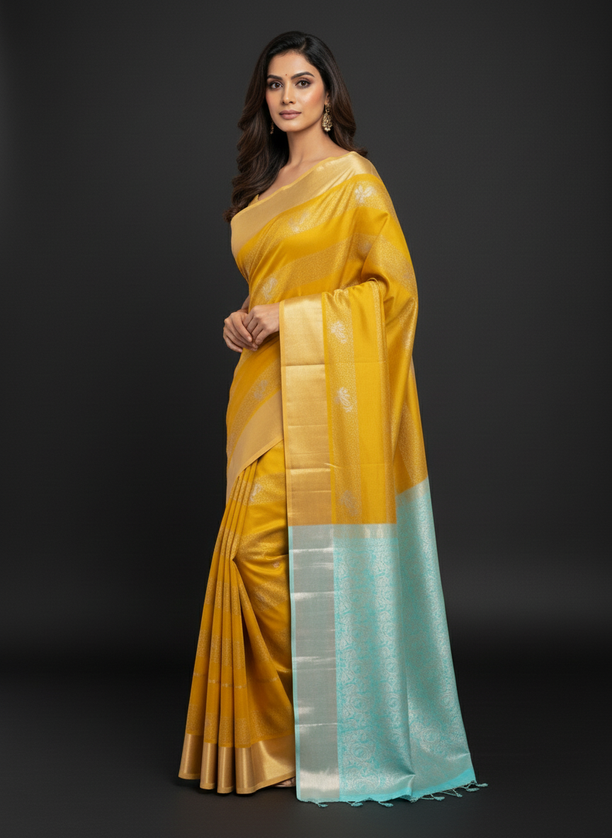 Yellow Handloom Silk Saree with Zari Border| AS-001