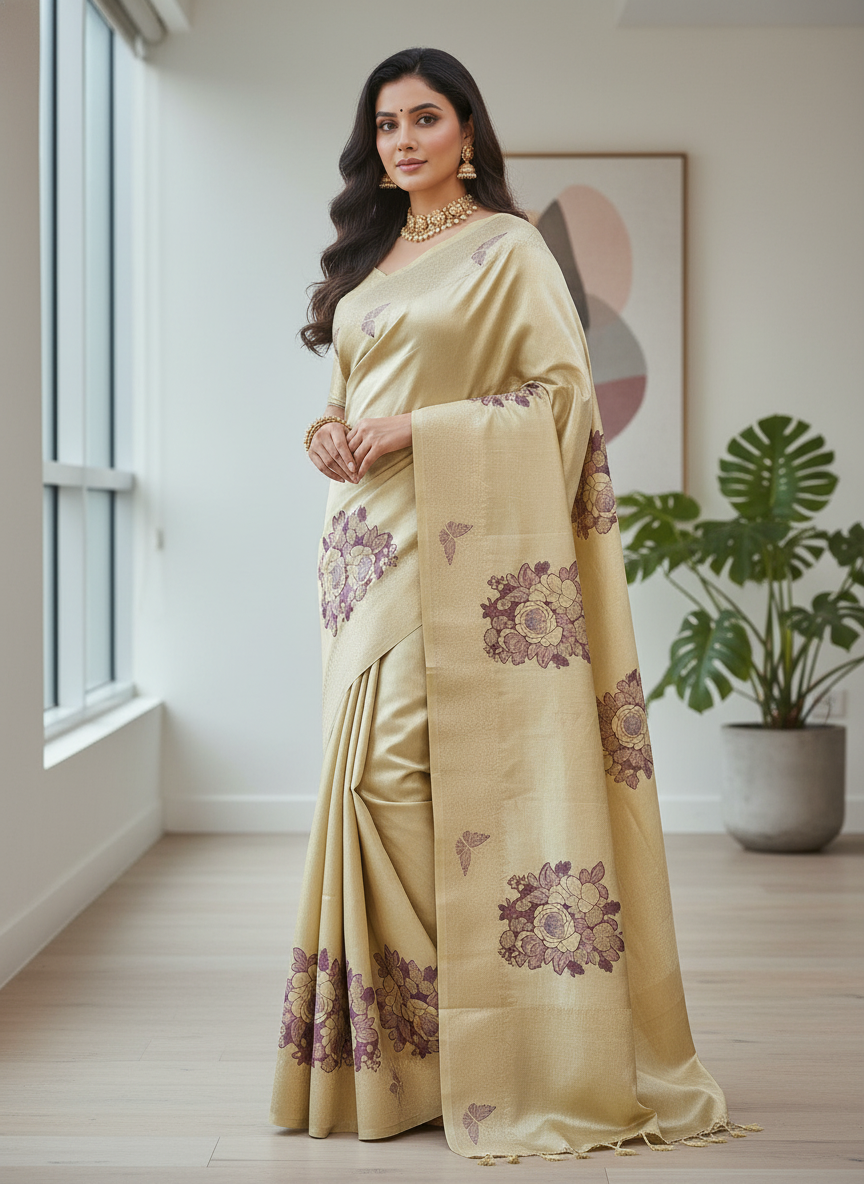 Yellow Kanchipuram Silk Saree With Butta Design| AS-00148