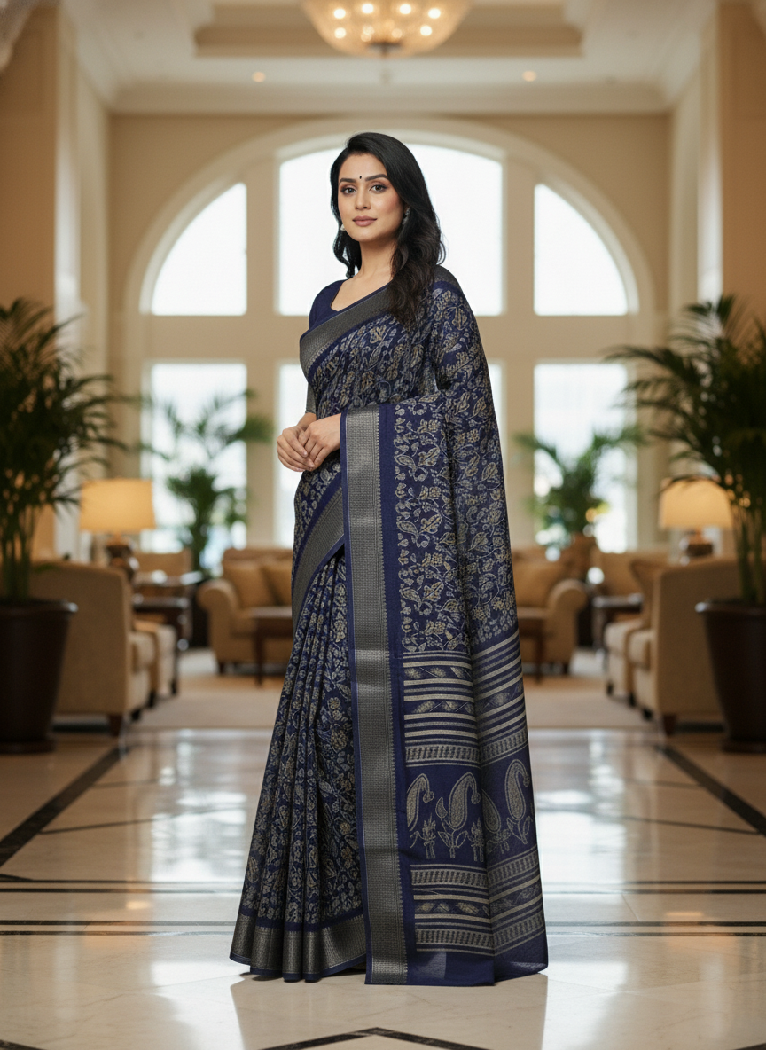 Emerald green Printed Soft chiffon Saree | AS-0099