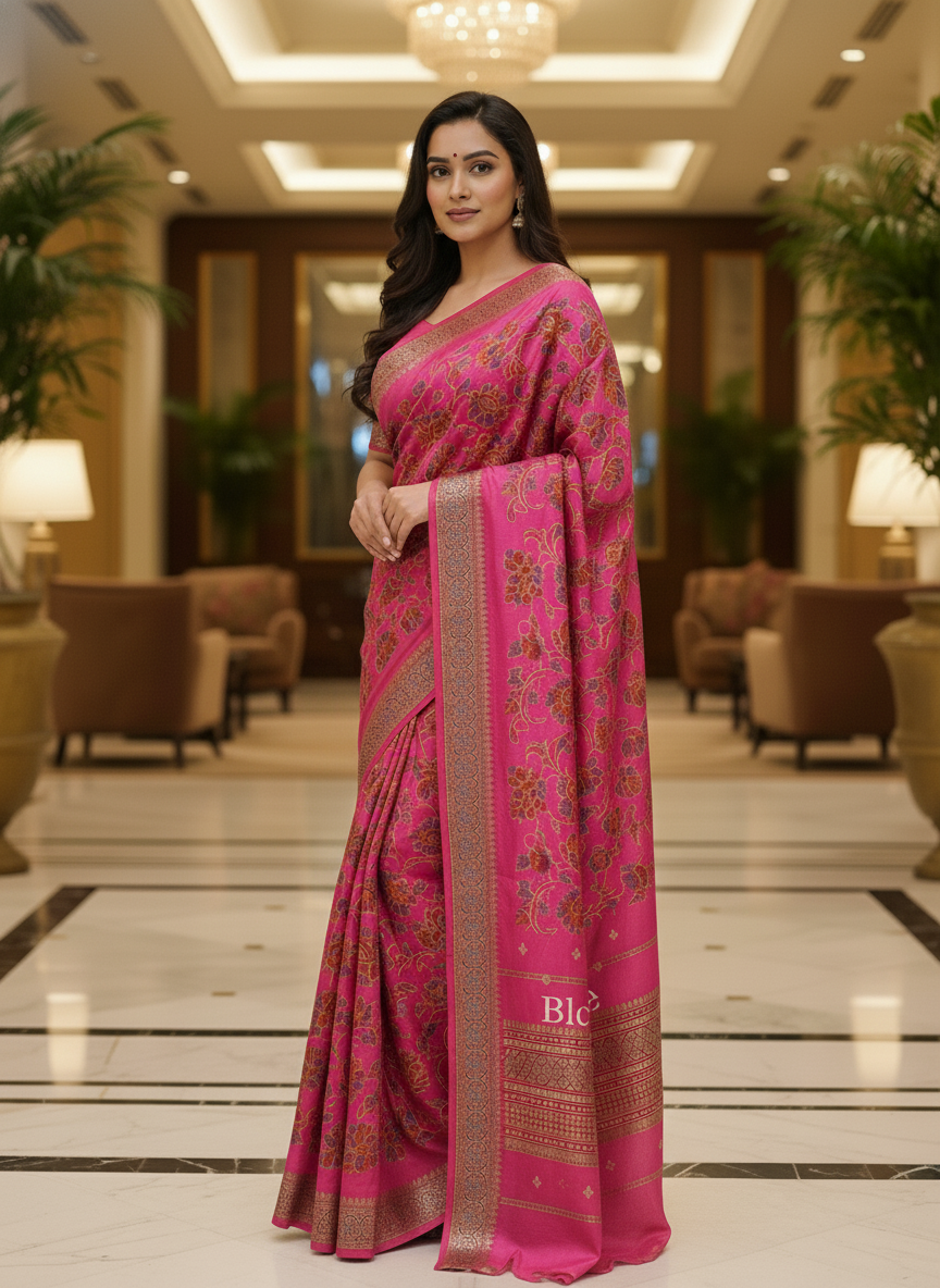 Peacock blue Multicolor Saree with Pattern Print | AS-00108