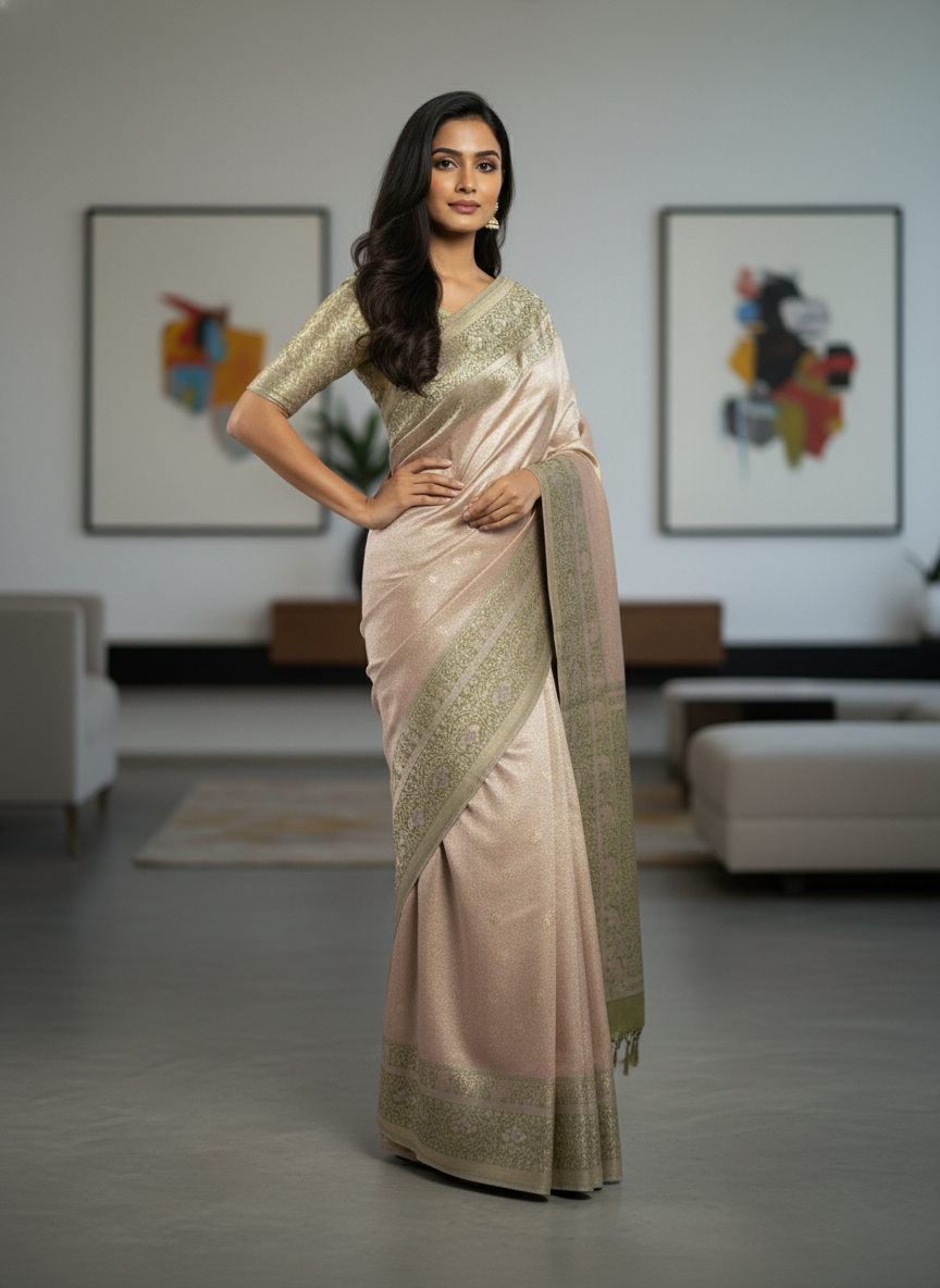 Cream Semi silk Kanchipuram With Butta Design| AS-00137