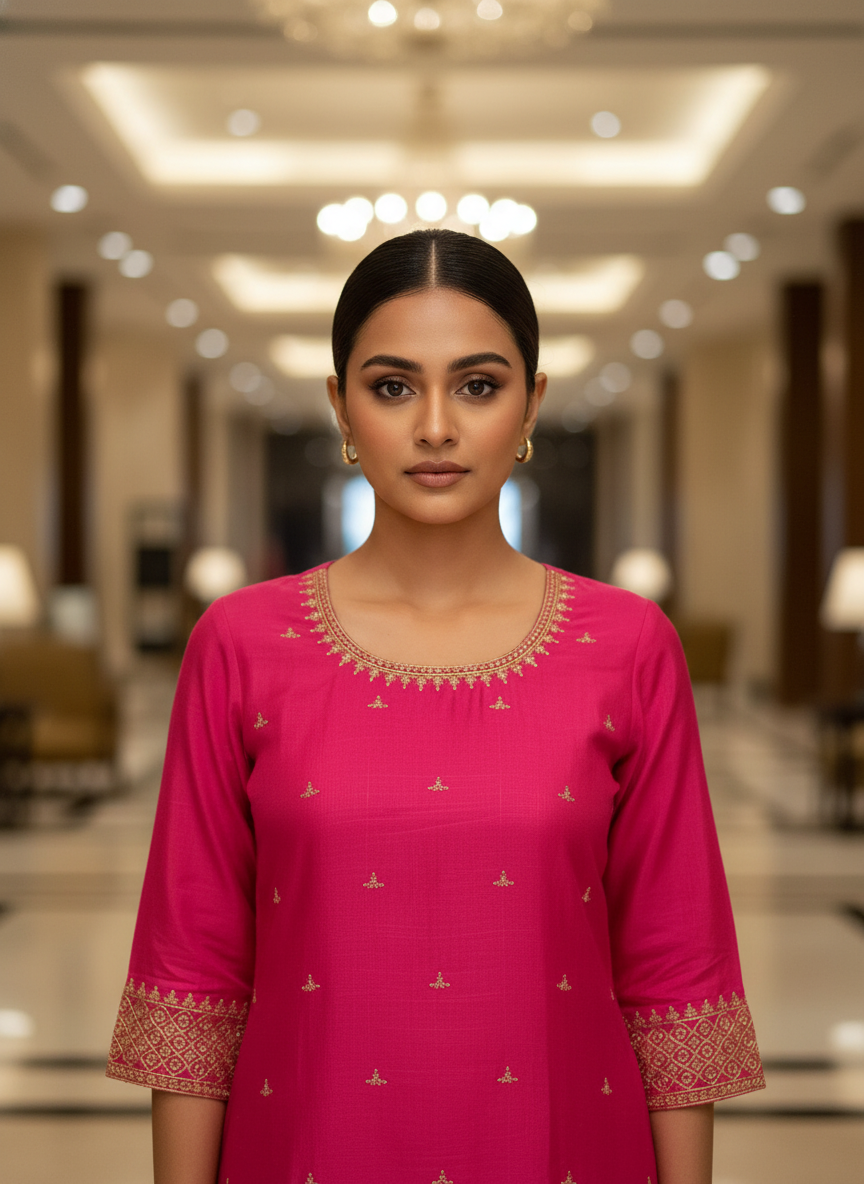 Elegant pink Kurta Set with Banarasi Dupatta| AS-00202