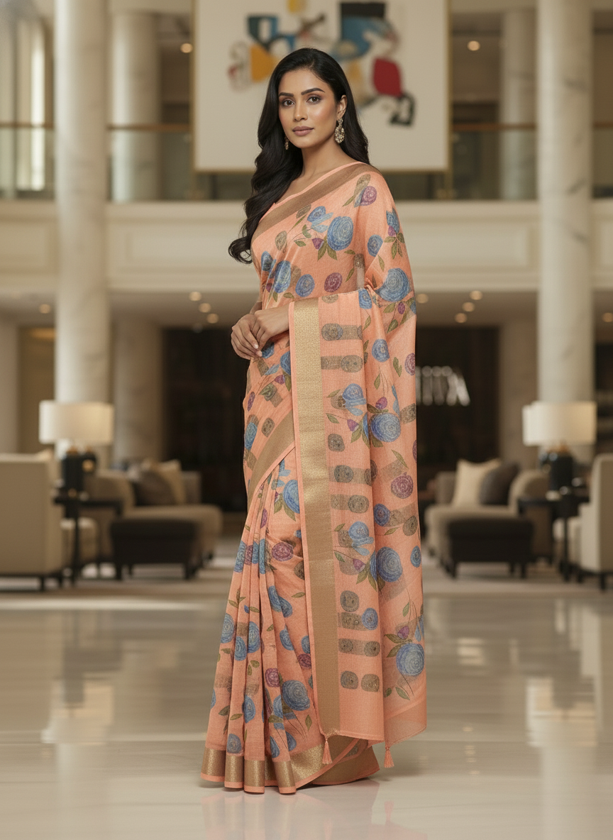 Green Multicolor Saree with Pattern Print | AS-00111