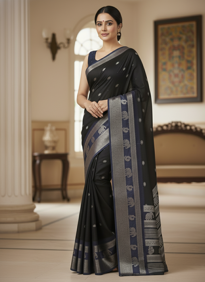 Emerald cream Printed Soft chiffon Saree | AS-0094