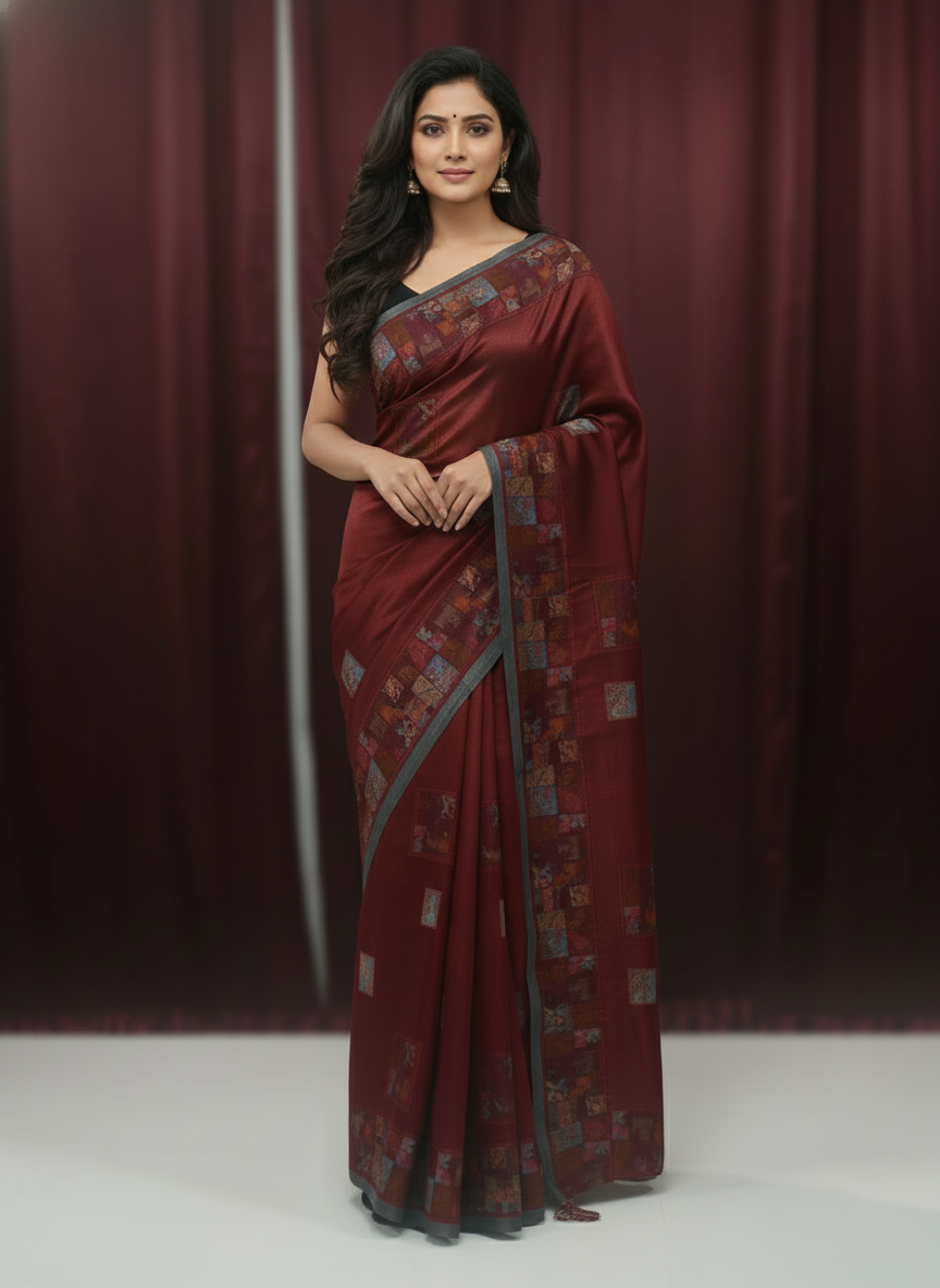 Peach Multicolor Saree with Pattern Print | AS-00113