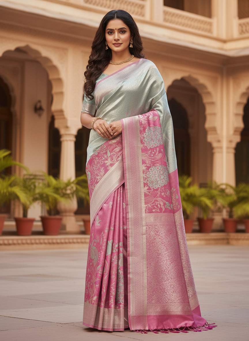 Pink Kanchipuram Silk Saree With Butta Design| AS-00150
