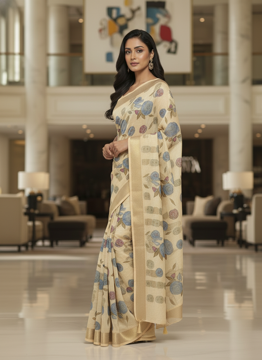 Green Multicolor Saree with Pattern Print | AS-00111