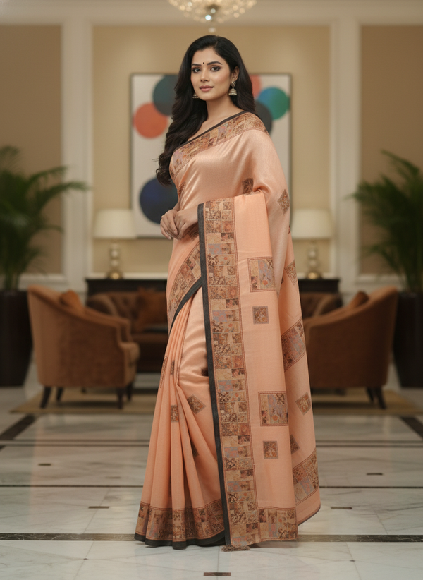 Peach Multicolor Saree with Pattern Print | AS-00113
