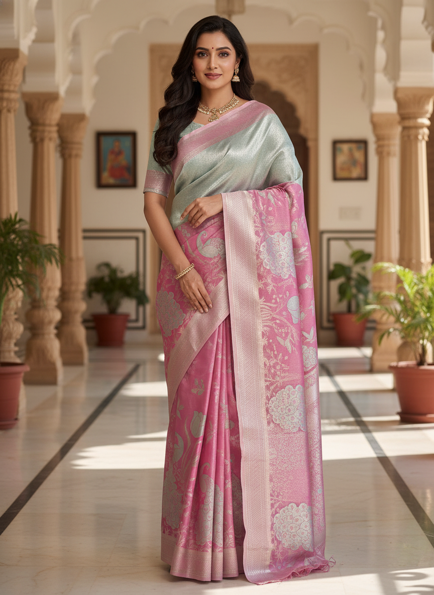 Pink Kanchipuram Silk Saree With Butta Design| AS-00150