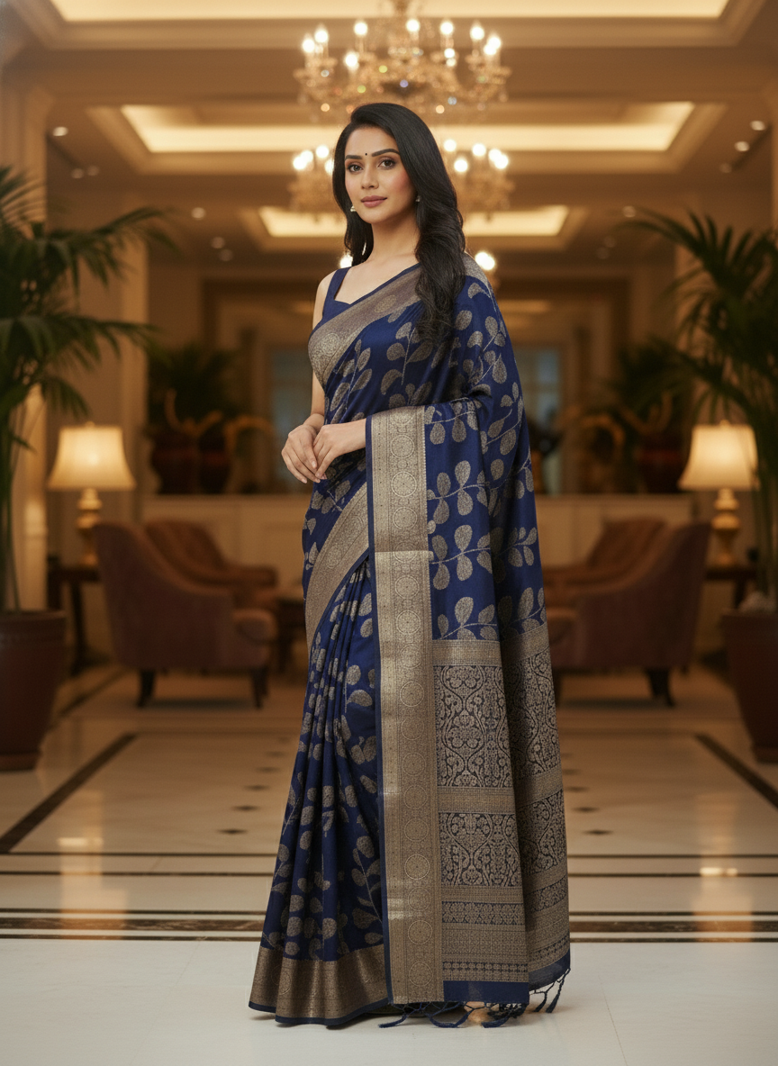 Emerald blue  Printed Soft chiffon Saree | AS-0091