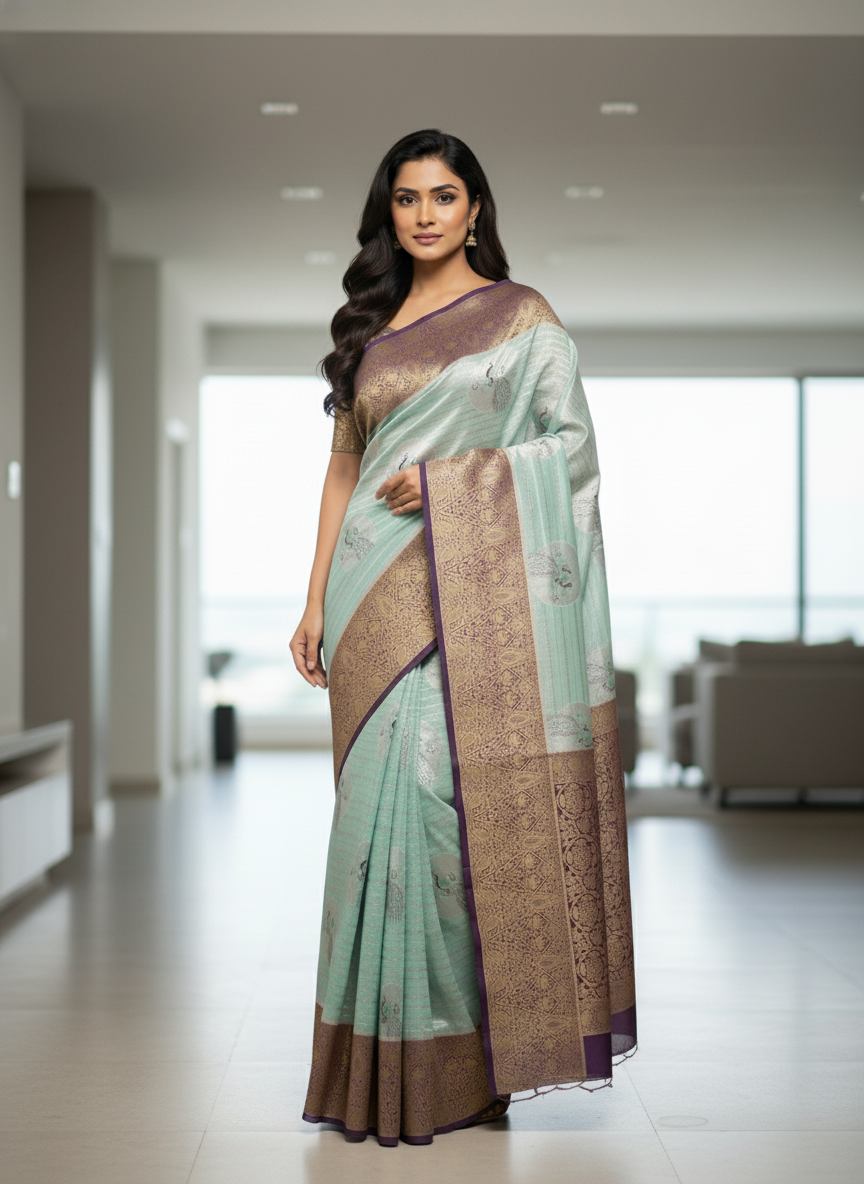 Semi silk Mustard Kanchipuram With Butta Design| AS-00134