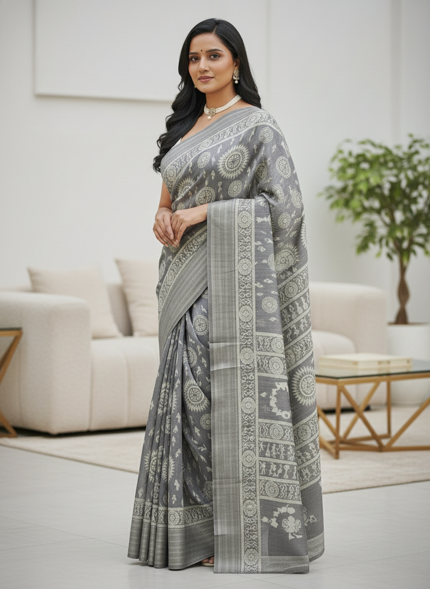 Emerald rama green Printed Soft chiffon Saree | AS-0089