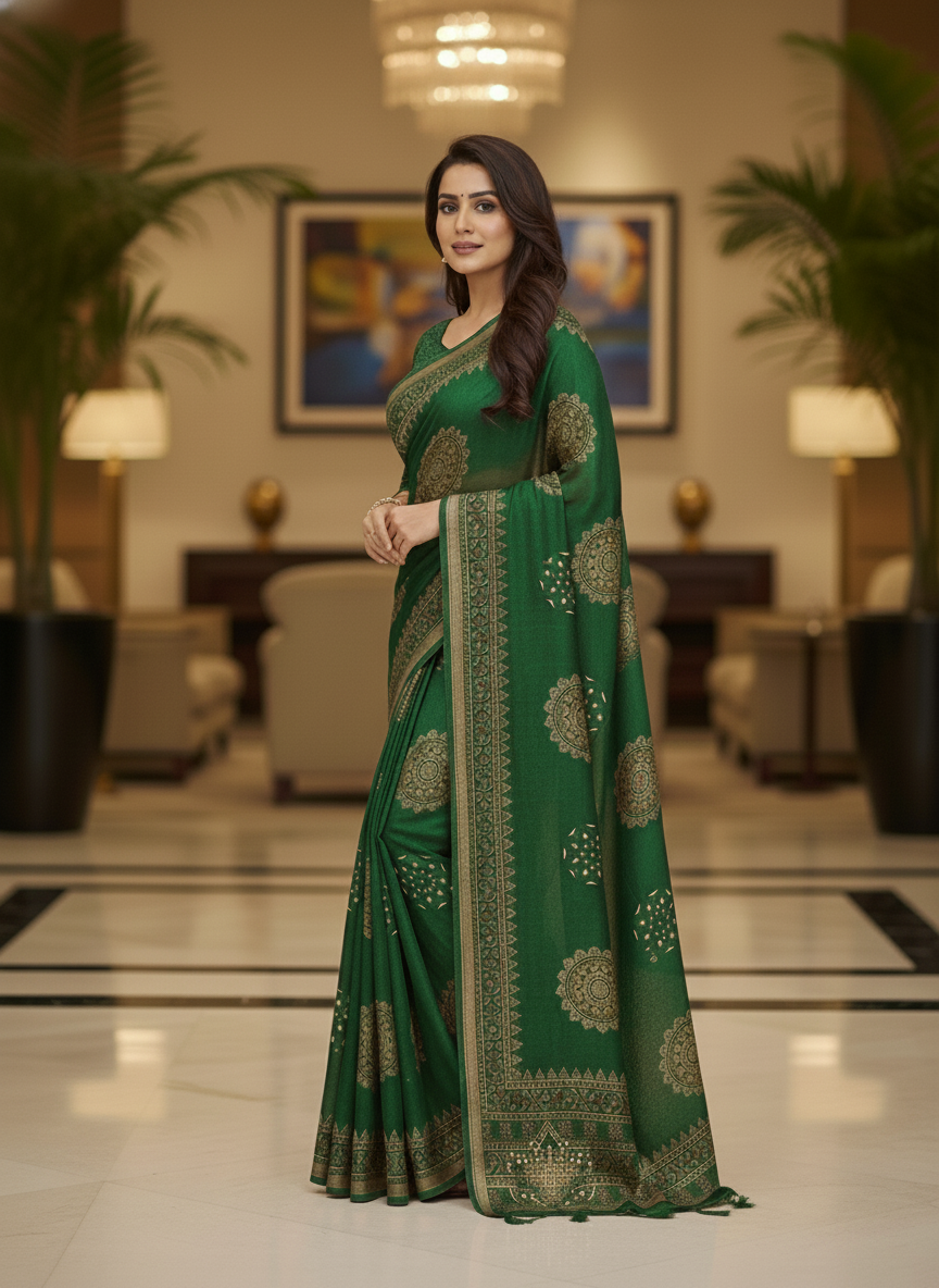 Red Multicolor Saree with Pattern Print | AS-00107