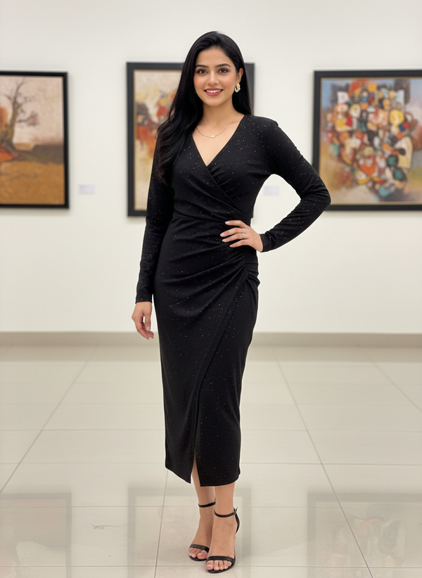 The Black Shimmering comfort party  Dress| AS-00186