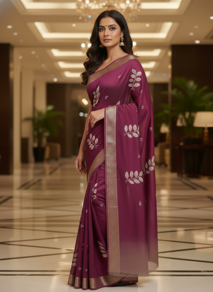 Wine Multicolor Saree with Pattern Print | AS-00115