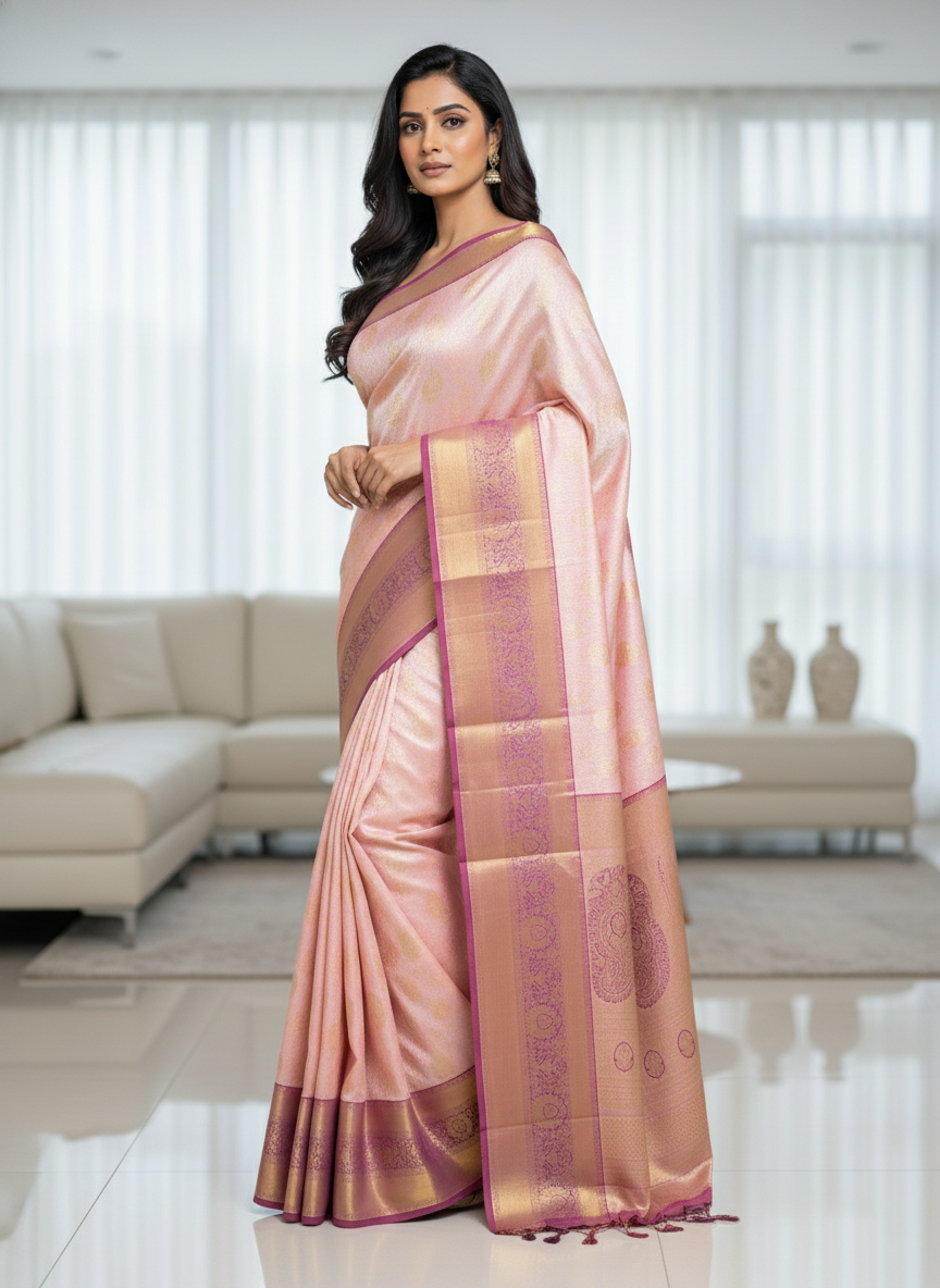 Green Kanchipuram Silk Saree With Butta Design| AS-00144