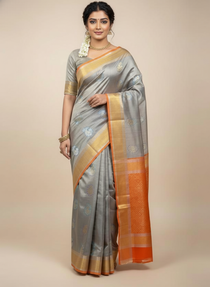 Grey Pure Kancheepuram Silk Saree |AS-0067