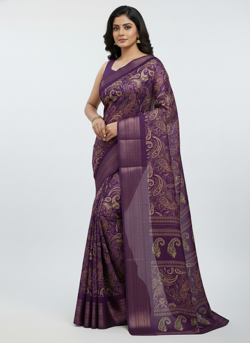 Black Multicolor Saree with Pattern Print | AS-00109