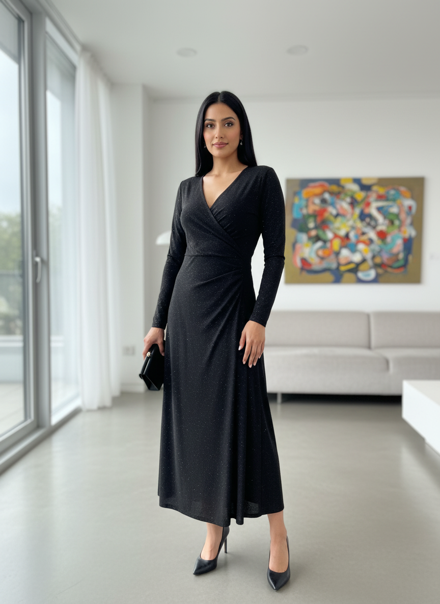 The Black Shimmering comfort party  Dress| AS-00186