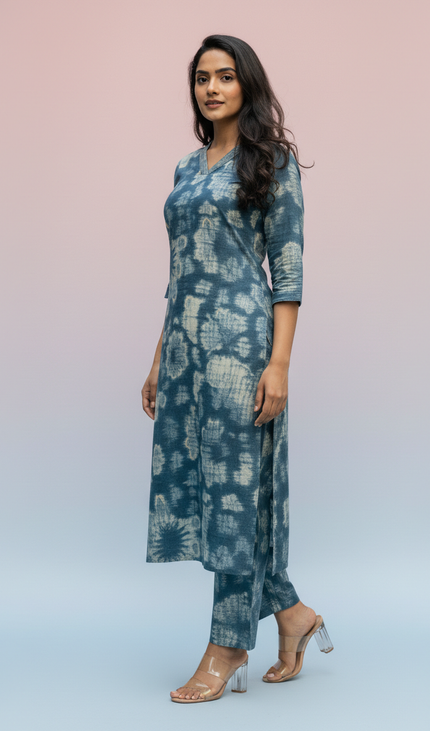 Blue Vatican Silk Printed Co-Ord Set For Women|K2_2