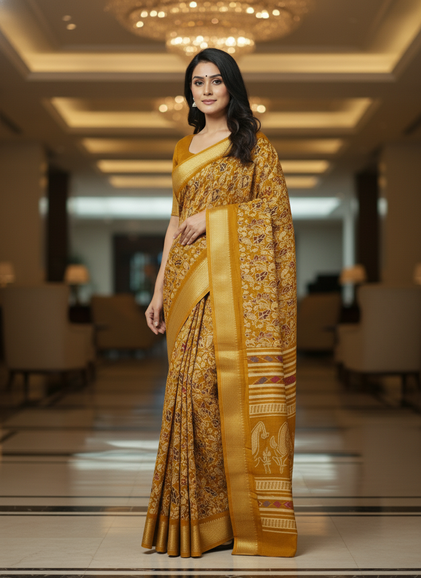 Emerald green Printed Soft chiffon Saree | AS-0099