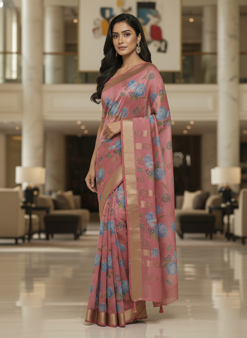 Green Multicolor Saree with Pattern Print | AS-00111