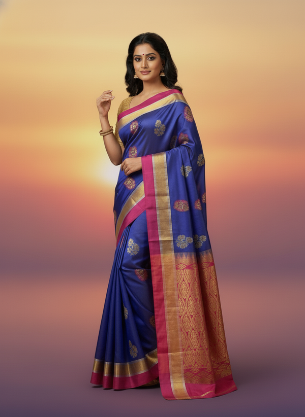 Navy Pure Kancheepuram Silk Saree |AS-0064