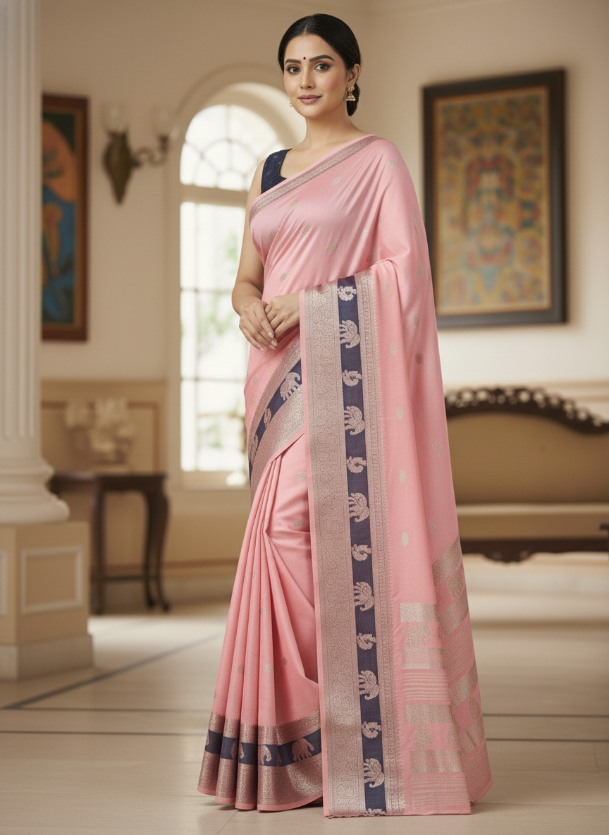 Emerald cream Printed Soft chiffon Saree | AS-0094