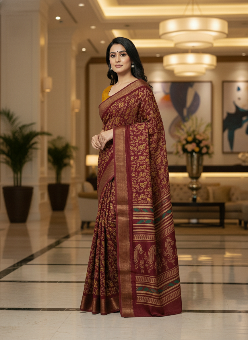 Emerald green Printed Soft chiffon Saree | AS-0099