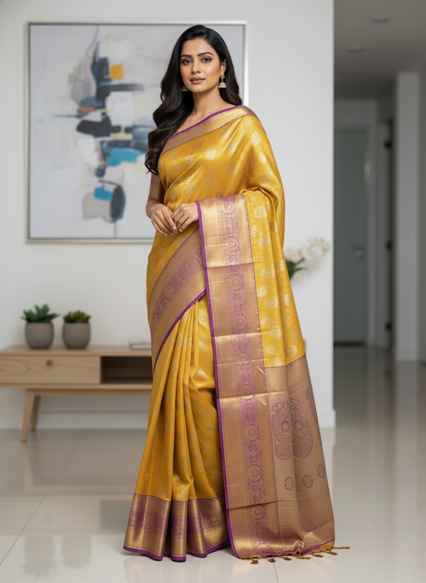 Green Kanchipuram Silk Saree With Butta Design| AS-00144
