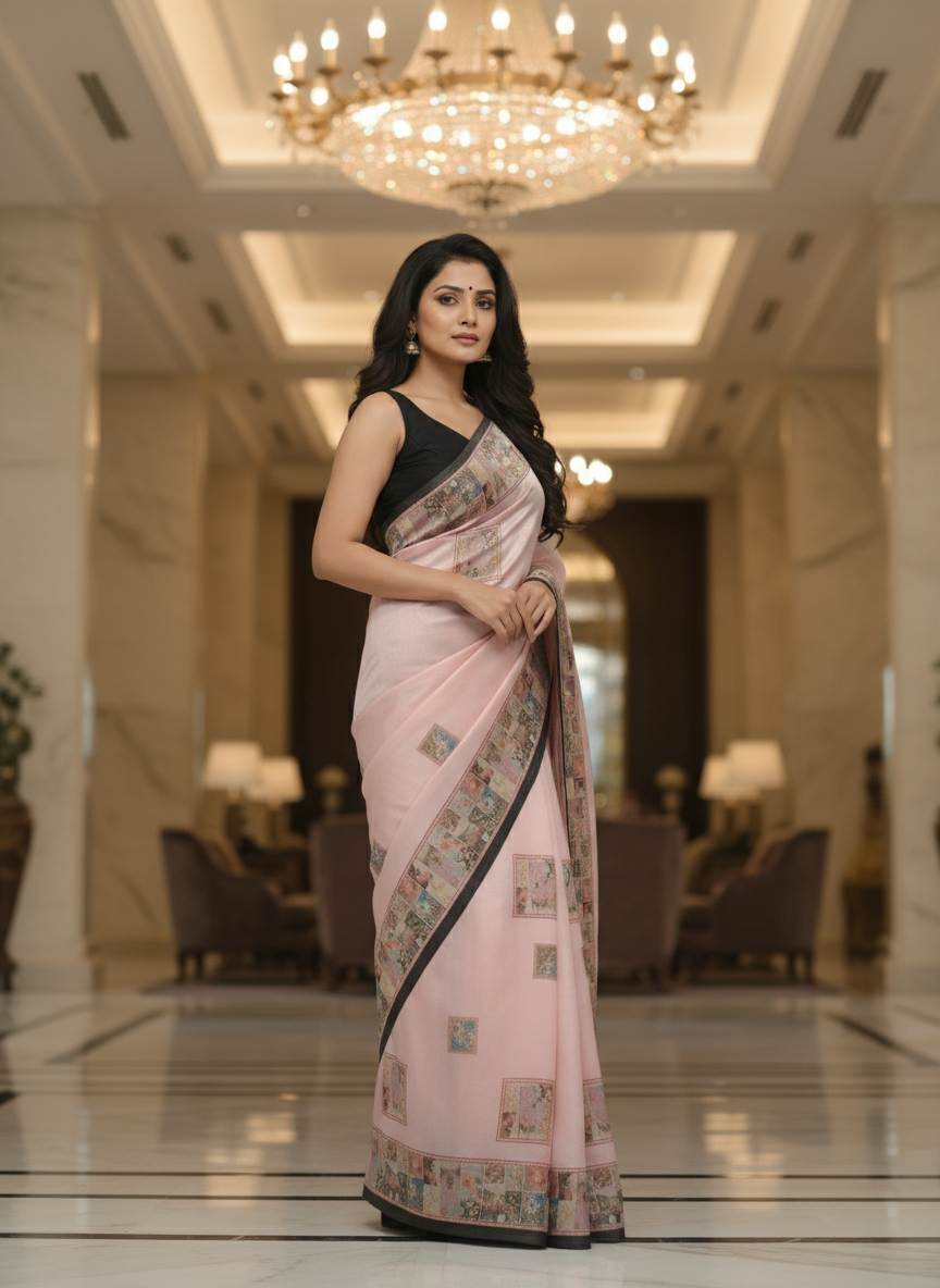 Peach Multicolor Saree with Pattern Print | AS-00113