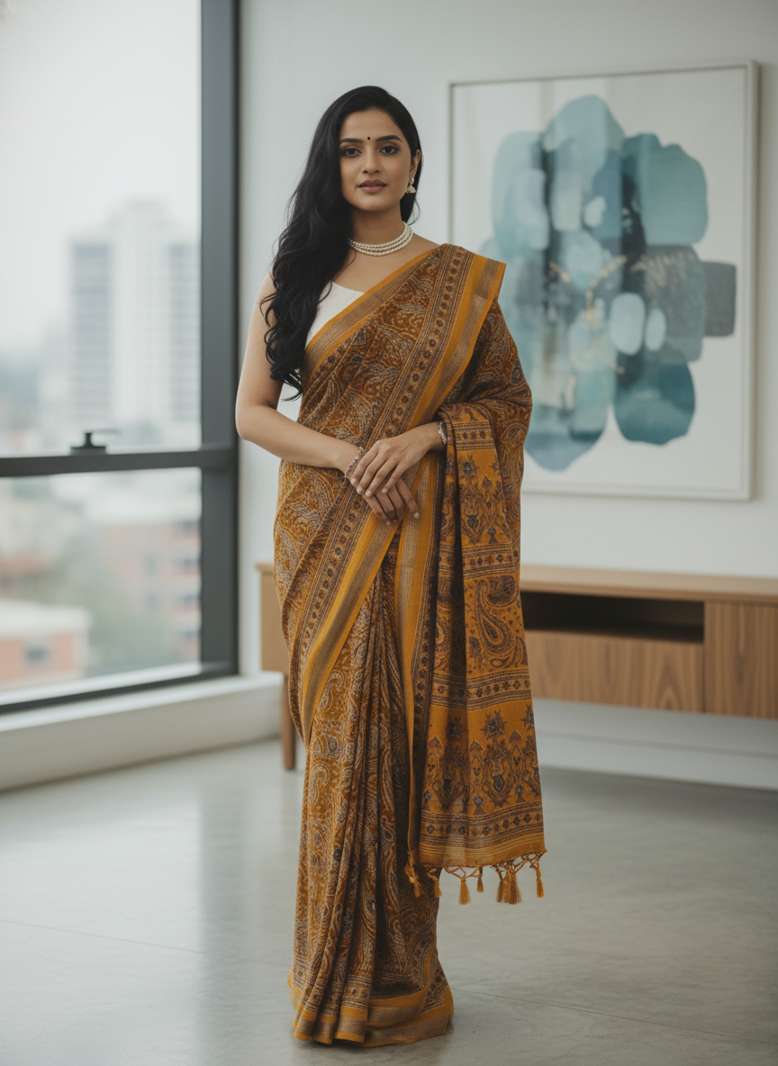 Black Floral Printed Chiffon Saree with Border| AS-00104