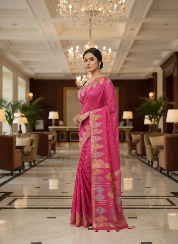 Pink Multicolor Saree with Pattern Print | AS-00114