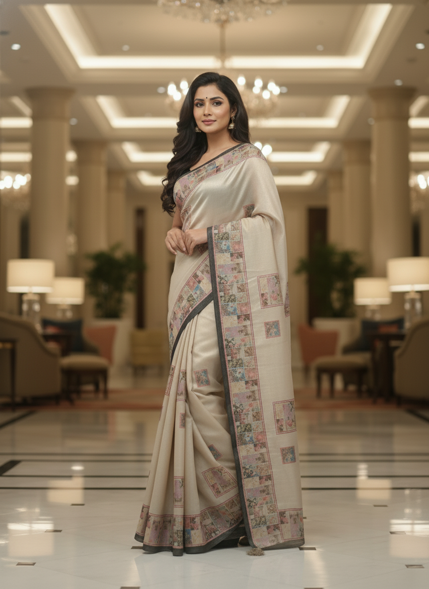 Peach Multicolor Saree with Pattern Print | AS-00113