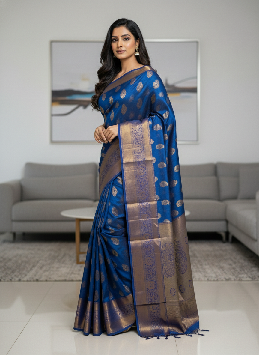 Green Kanchipuram Silk Saree With Butta Design| AS-00144