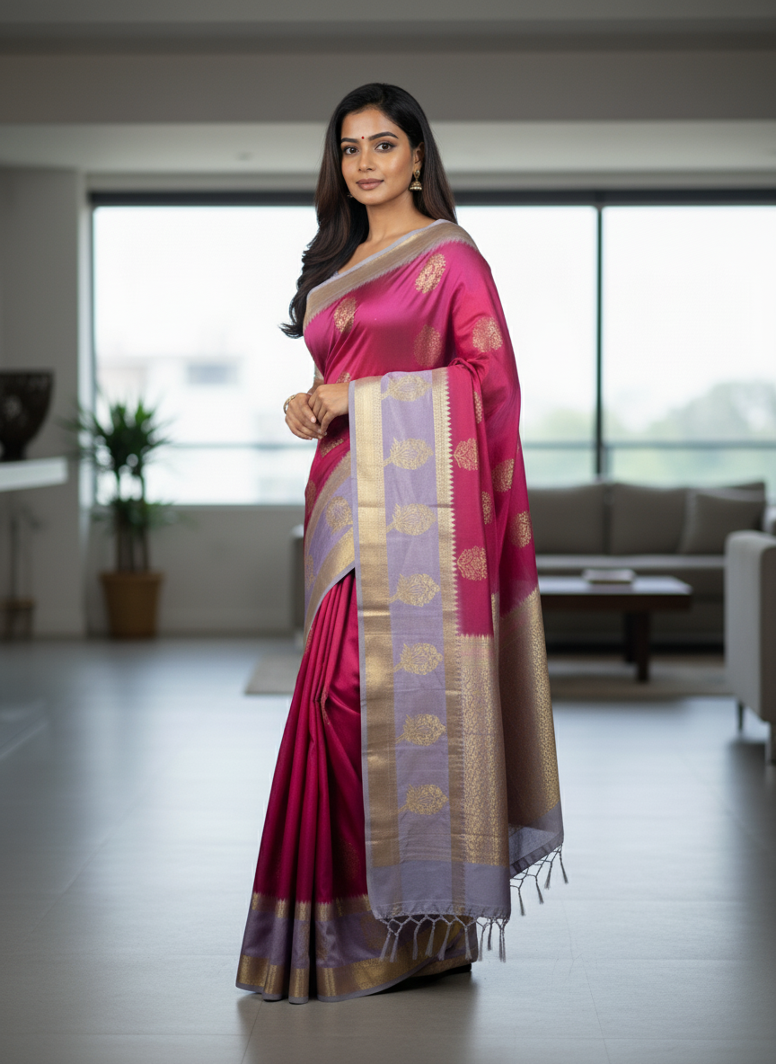 Purple Kanchipuram Silk Saree With Butta Design| AS-00124