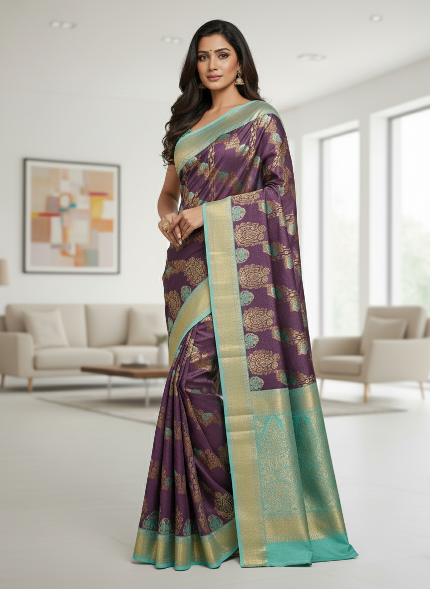 Semi silk Kanchipuram With Butta Design| AS-00132