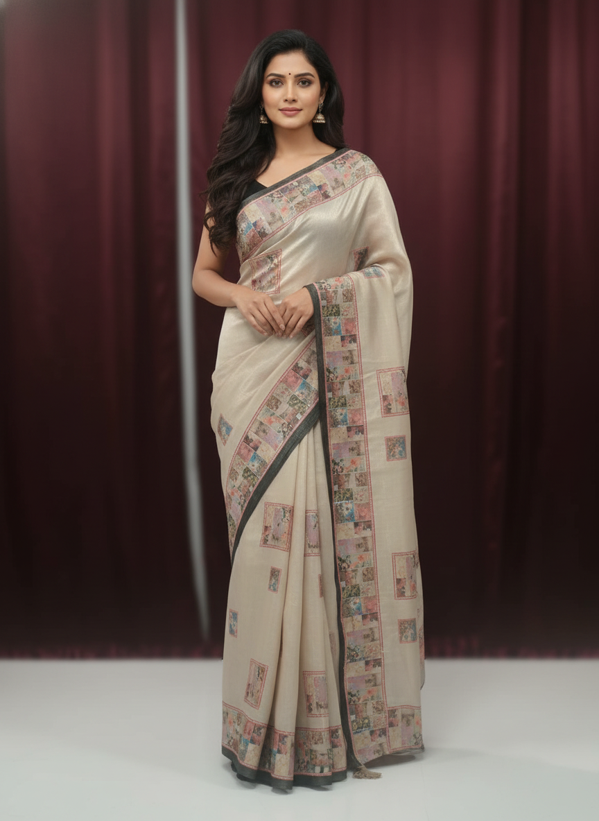 Peach Multicolor Saree with Pattern Print | AS-00113