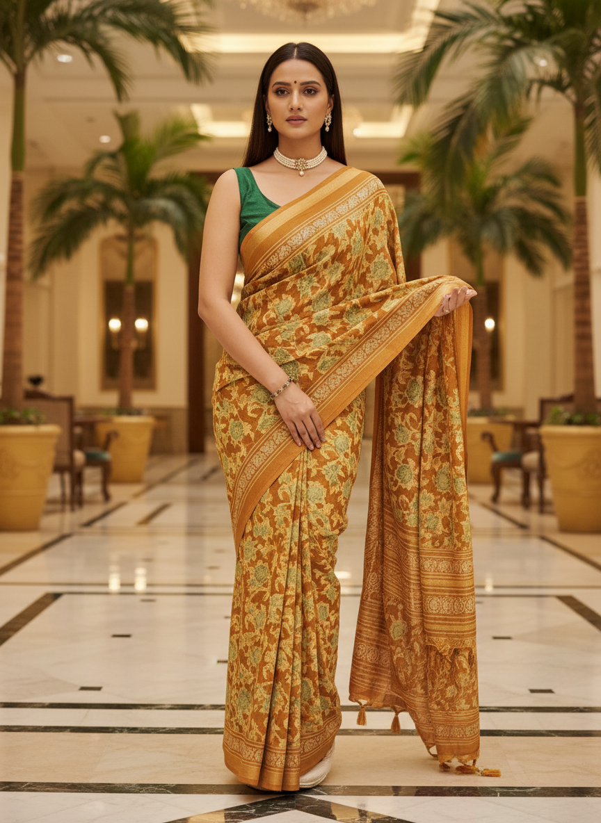 Green Multicolor Saree with Pattern Print | AS-00110
