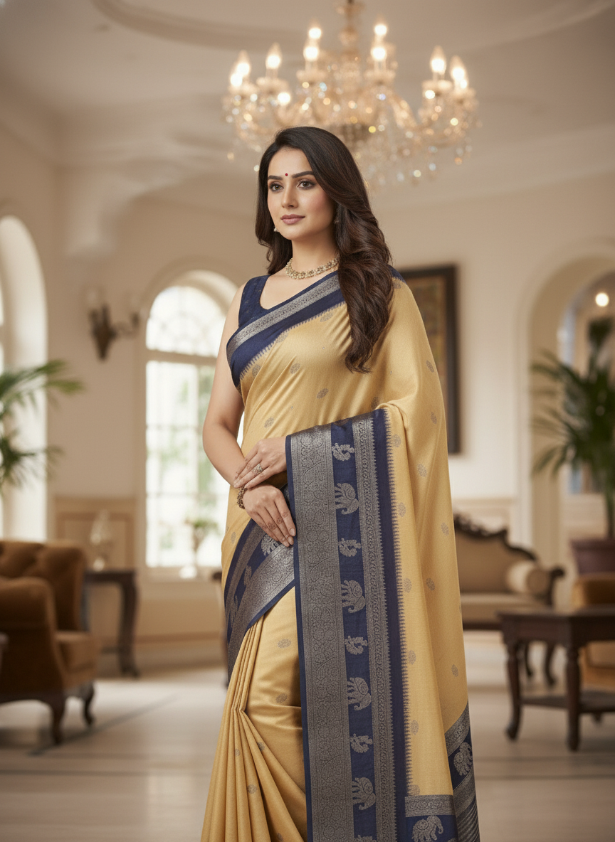 Emerald cream Printed Soft chiffon Saree | AS-0094