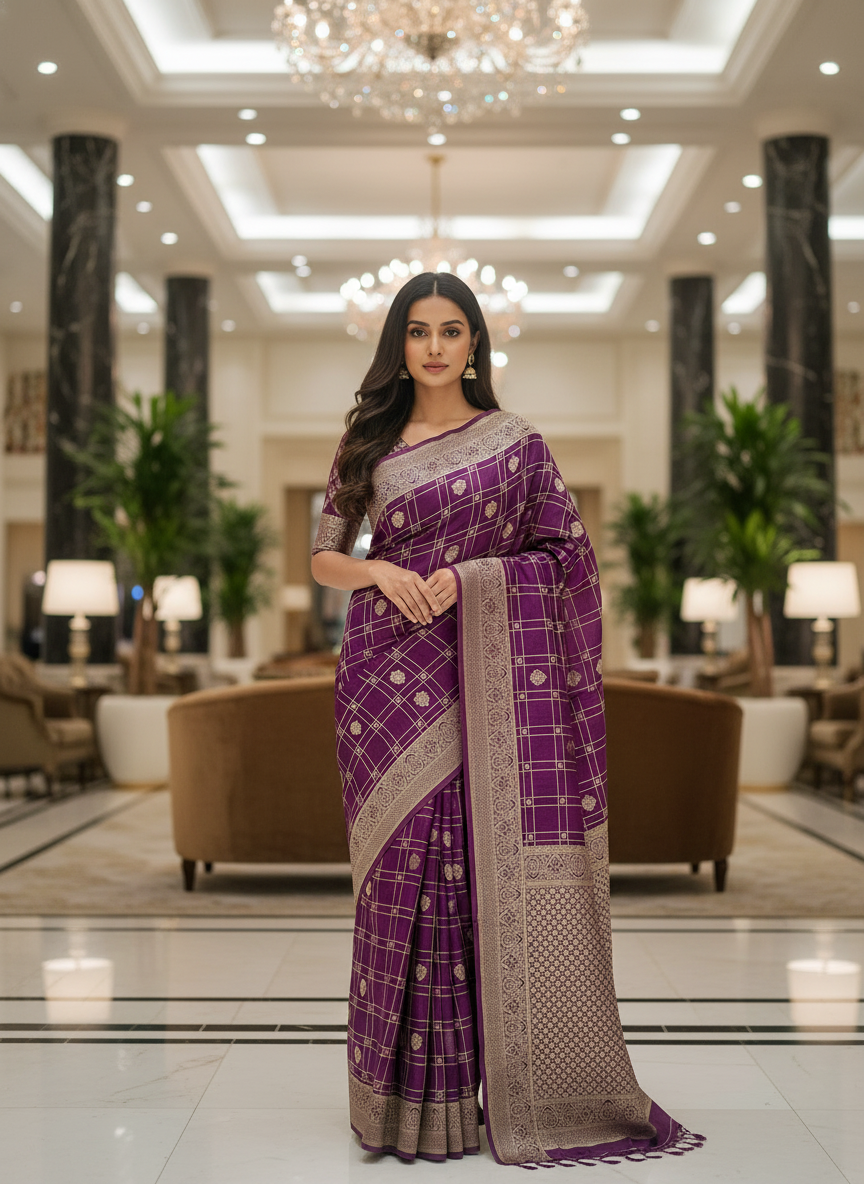 Wine Silk Saree with Woven Border| AS-00243